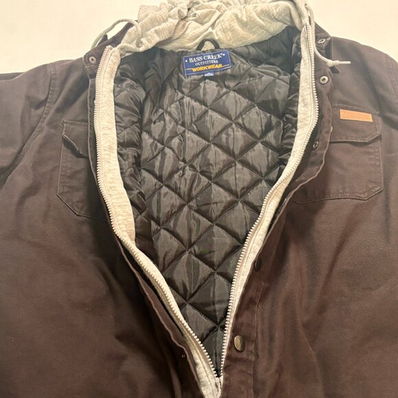 ~~Bass Creek Outfitters FULL-ZIP & SNAP Workwear HOODED Brown DENIM XL Jacket  * - Picture 4 of 6